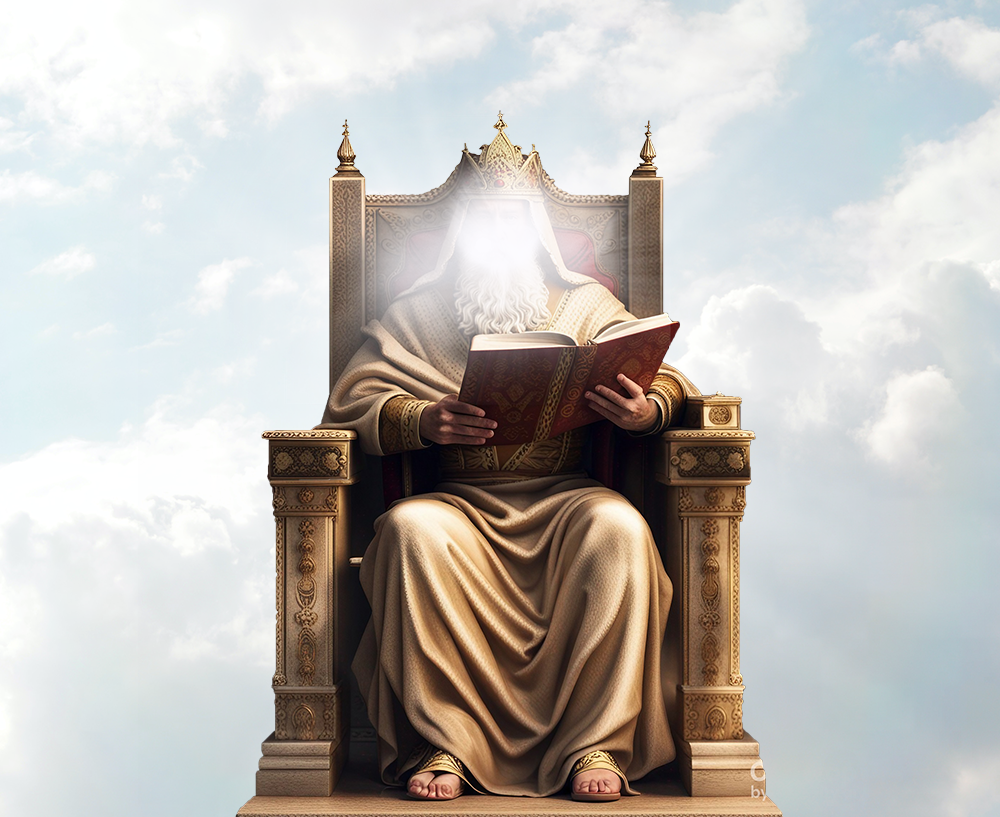 image of god sitting on the throne holding a book