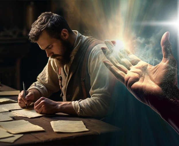 man writing scripture