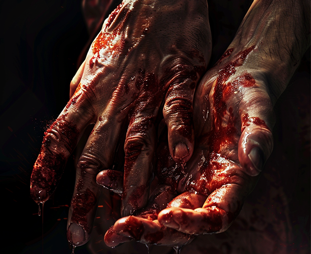 hands full of blood